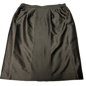 Vintage Womens 100% Silk Midi Skirt Size 12 M Zip Straight‎ Slit Handmade Black